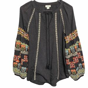 SUNDANCE EMBROIDERED TASSELS BOHEMIAN TUNIC TOP